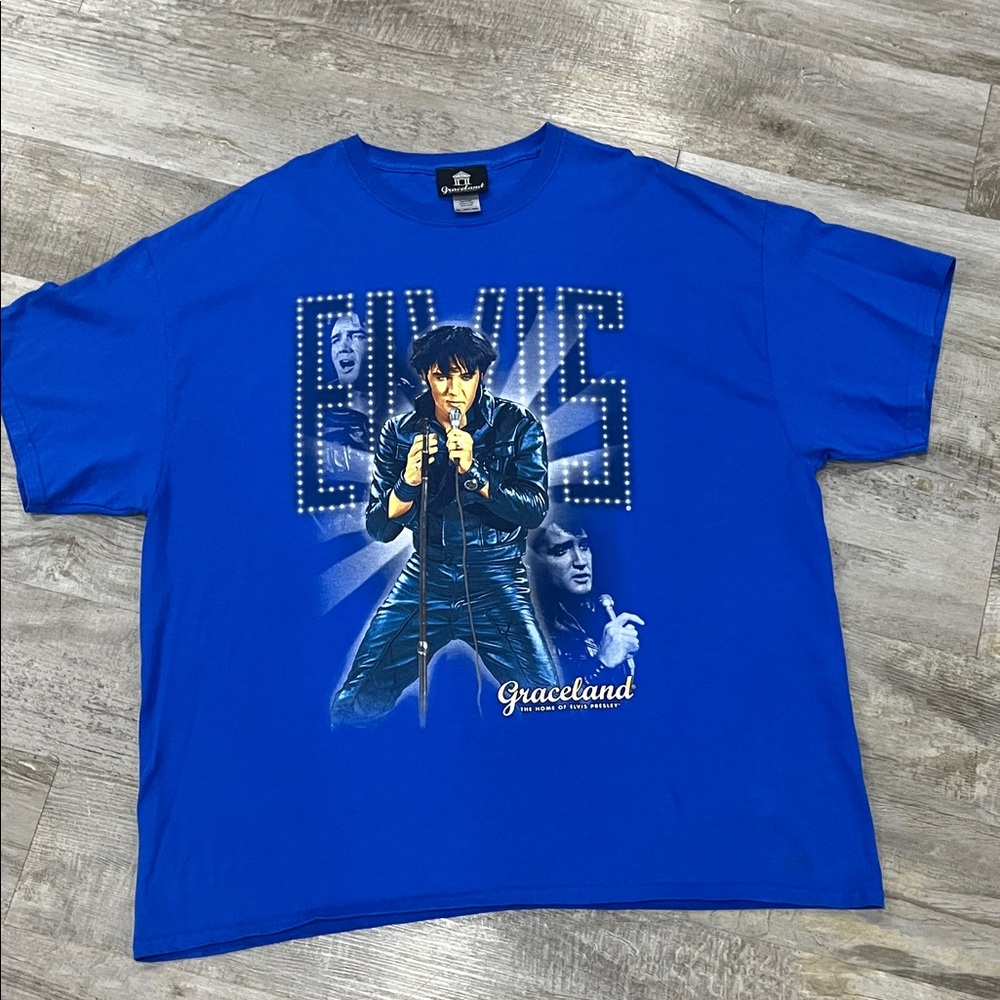 Elvis Presley T-shirt Graceland‎ 2XL Vibrant Blue Elvis Graphic Shirt unisex